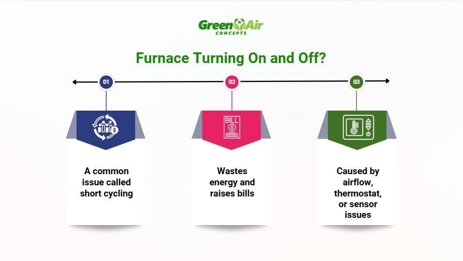 Heating repair guide showing why a furnace keeps turning on and off