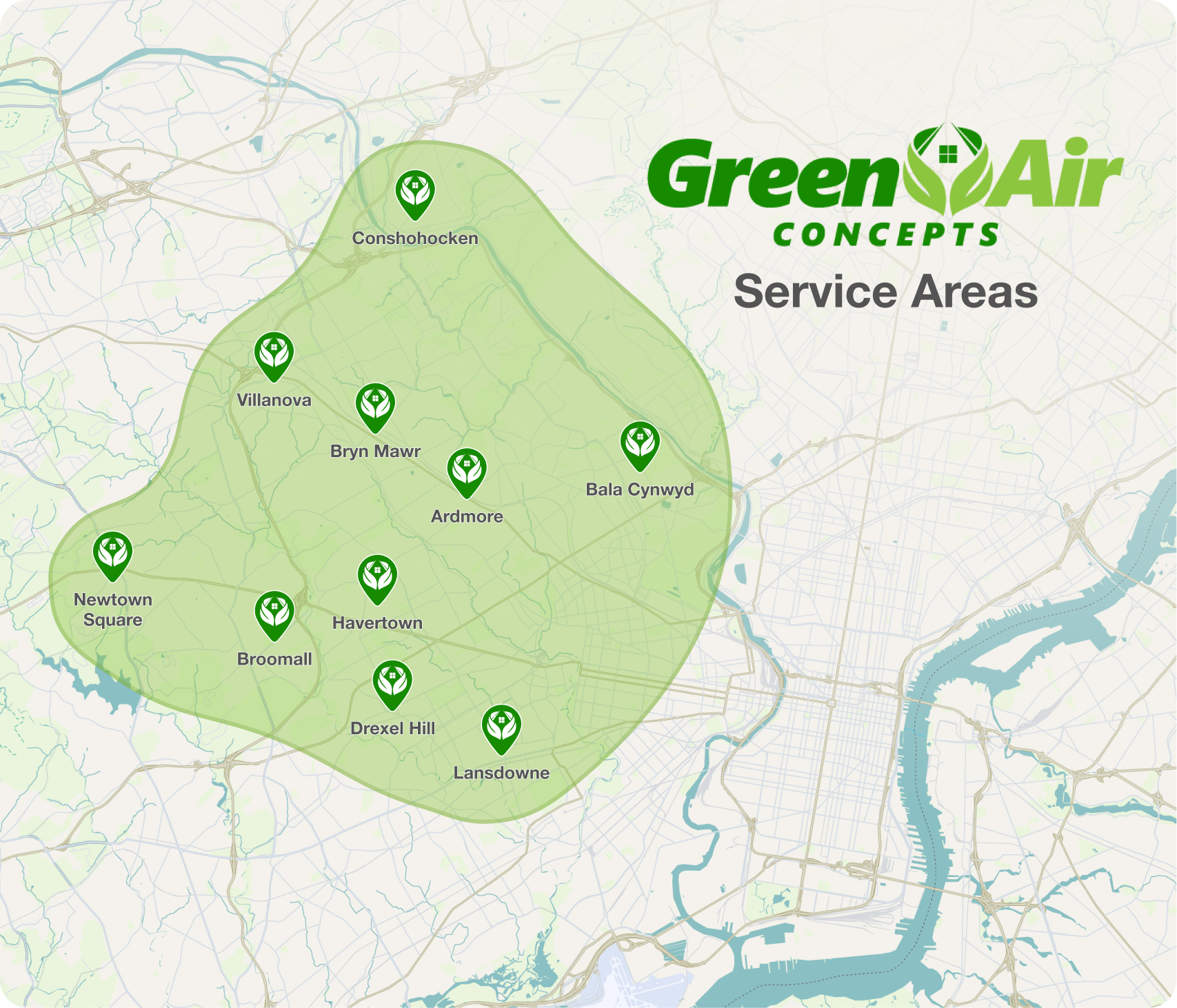 Green Air Concepts Service Area Map