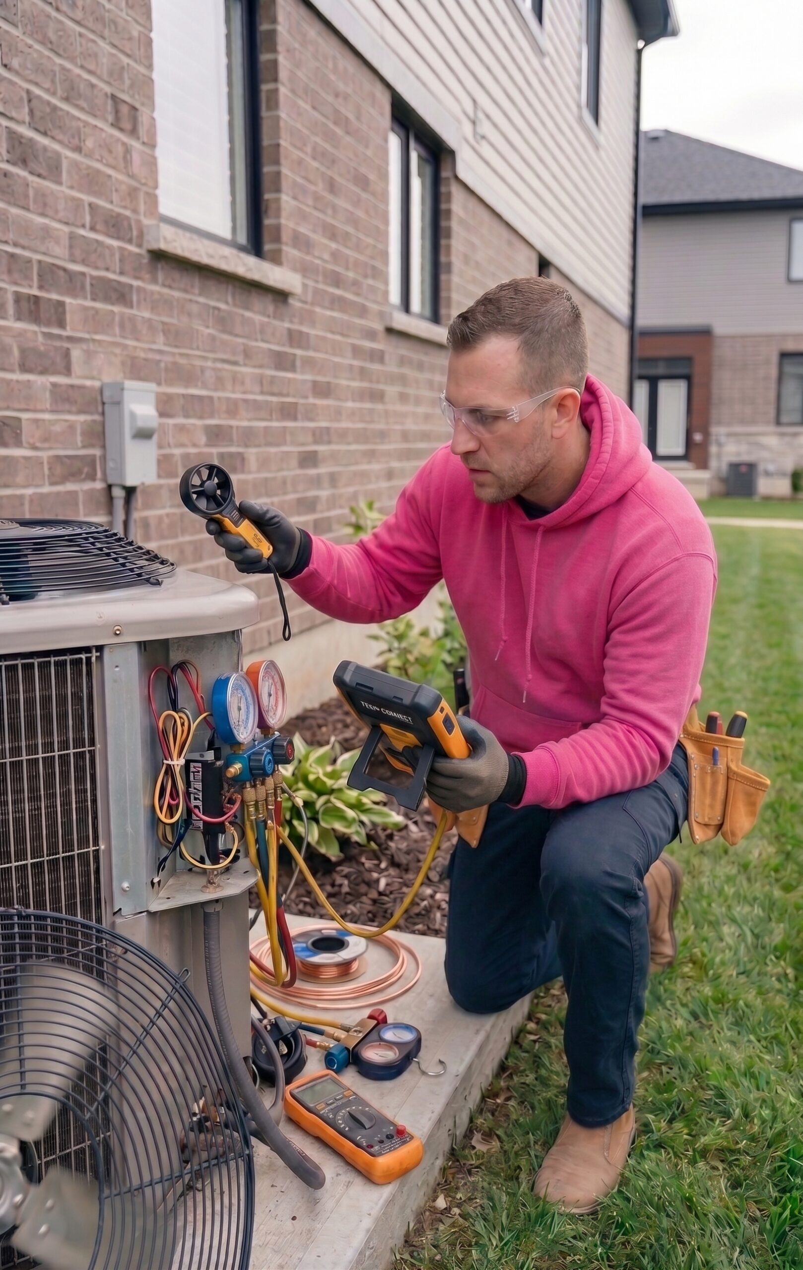 HVAC technician testing an air conditioning system