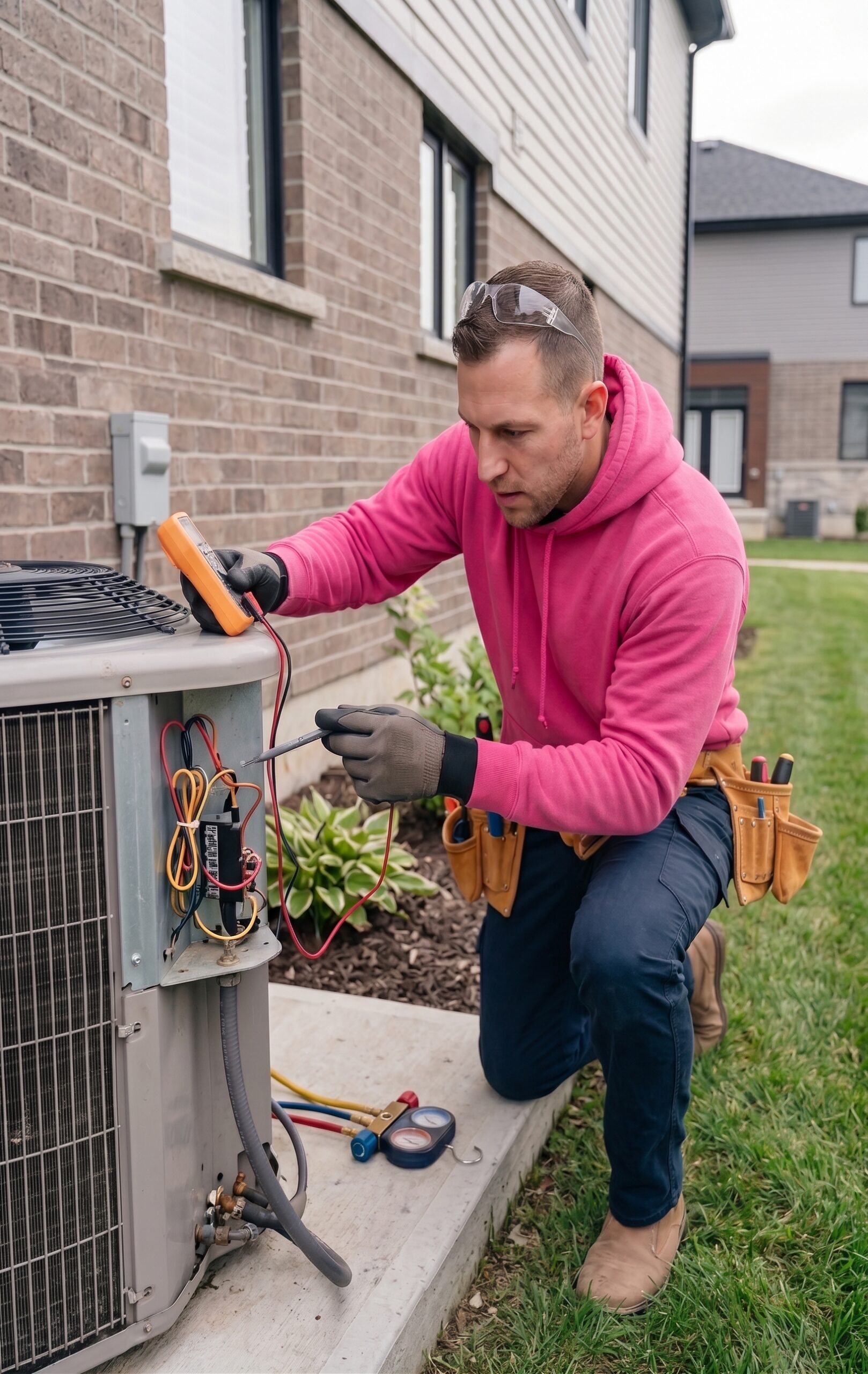 HVAC technician inspecting an air conditioning system