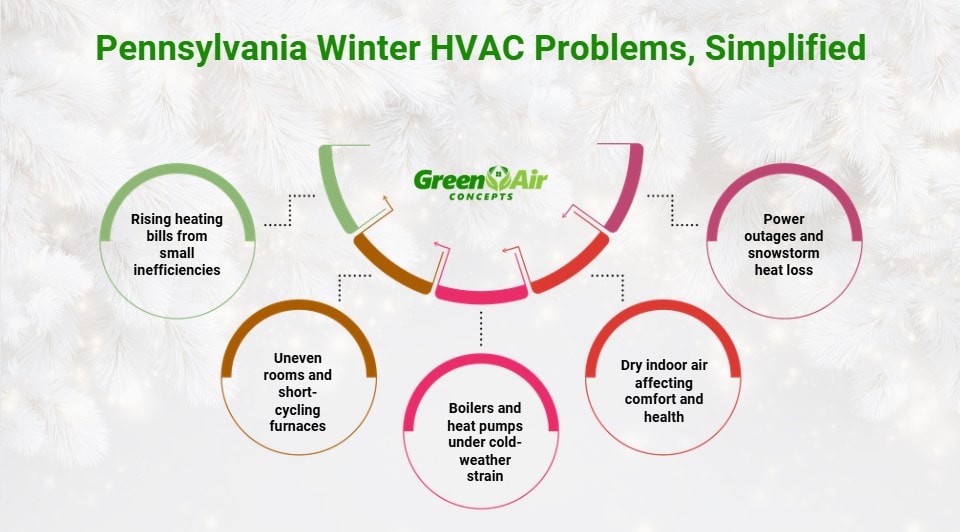 Pennsylvania winter HVAC problems infographic for heating and air conditioning contractors